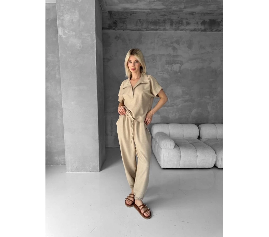Bluz şalvar takım bej s255841