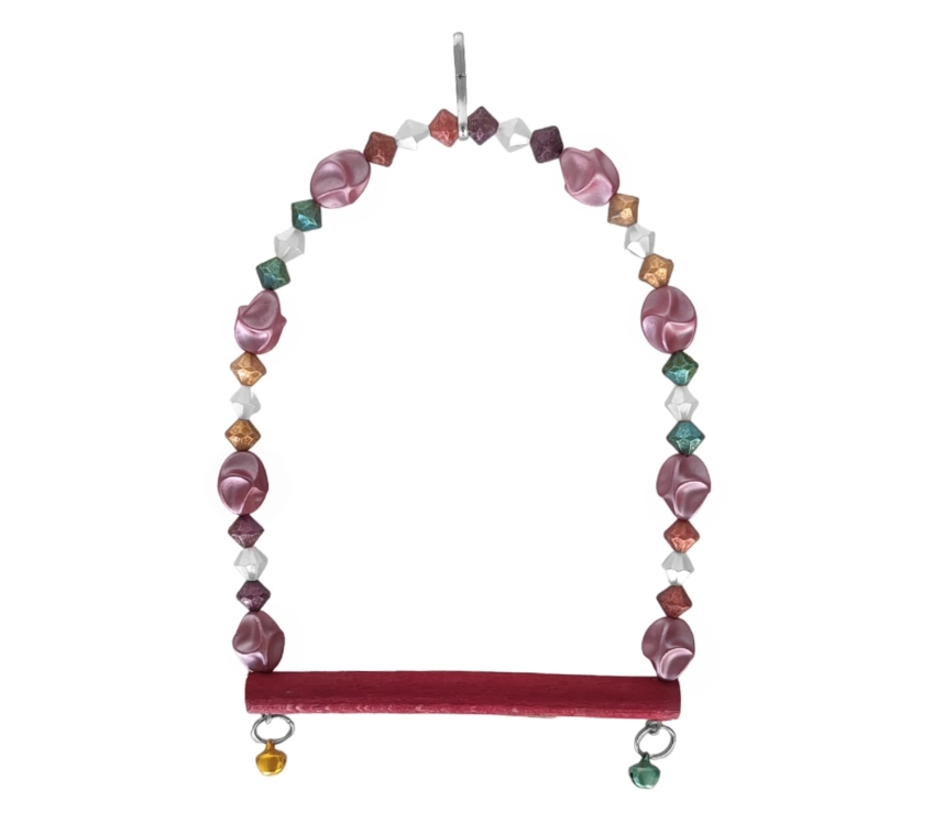 Boncuklu Ve Tünekli Kuş Salıncağı 10 cm-14 cm Bordo