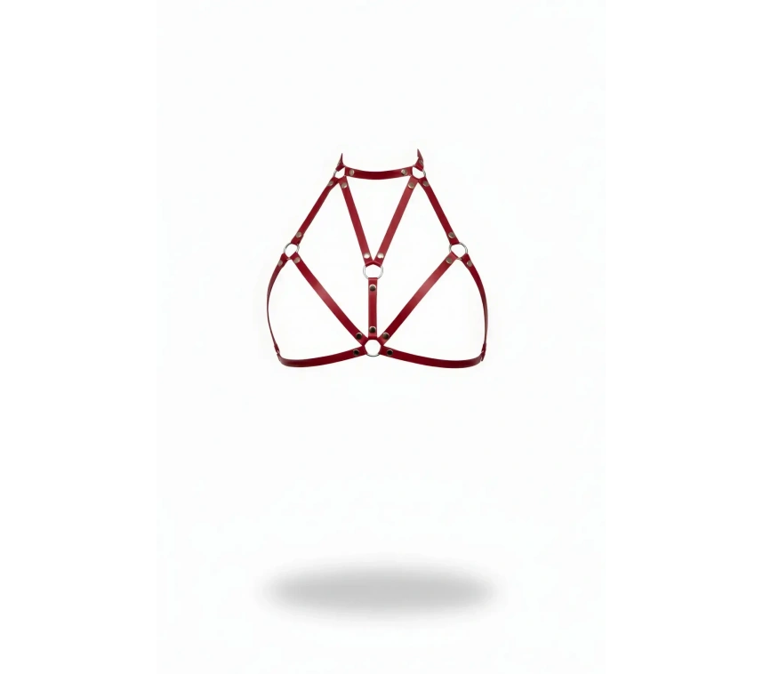 Bordo Göğüs Harness Deri Metal Halka Detaylı Yüksek Yaka - Brf244