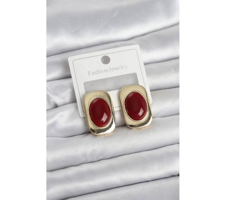 Bordo Renk Kare Model Vintage Kadın Küpe