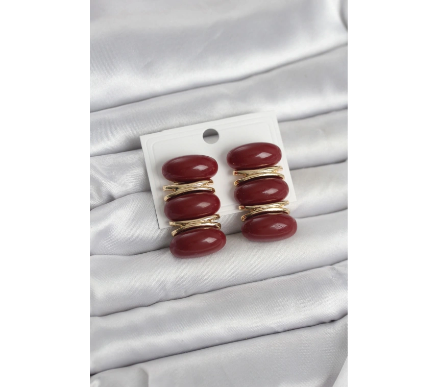 Bordo Vintage Model Gold Renk Kadın Küpe