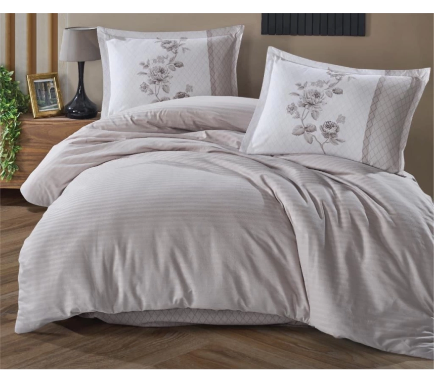 Butik Serisi Çizgili Ranforce Çift Kişilik Nevresim Takımı Suave v6 Açık Gri