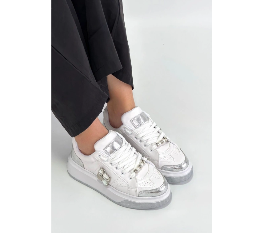 Ceans Beyaz Cilt Bağcıklı Spor Ayakkabı