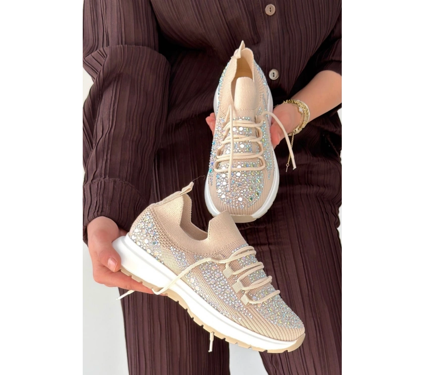 Ceas Bej Triko Bağcıklı Spor Ayakkabı