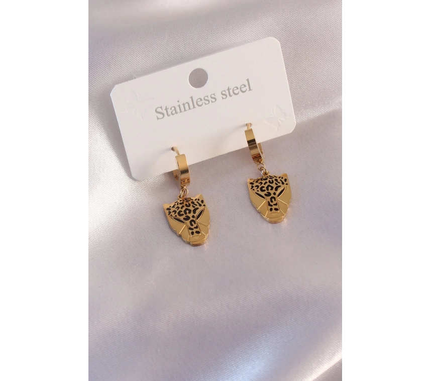 Çelik Gold Renk Leopar Figür Kadın Küpe