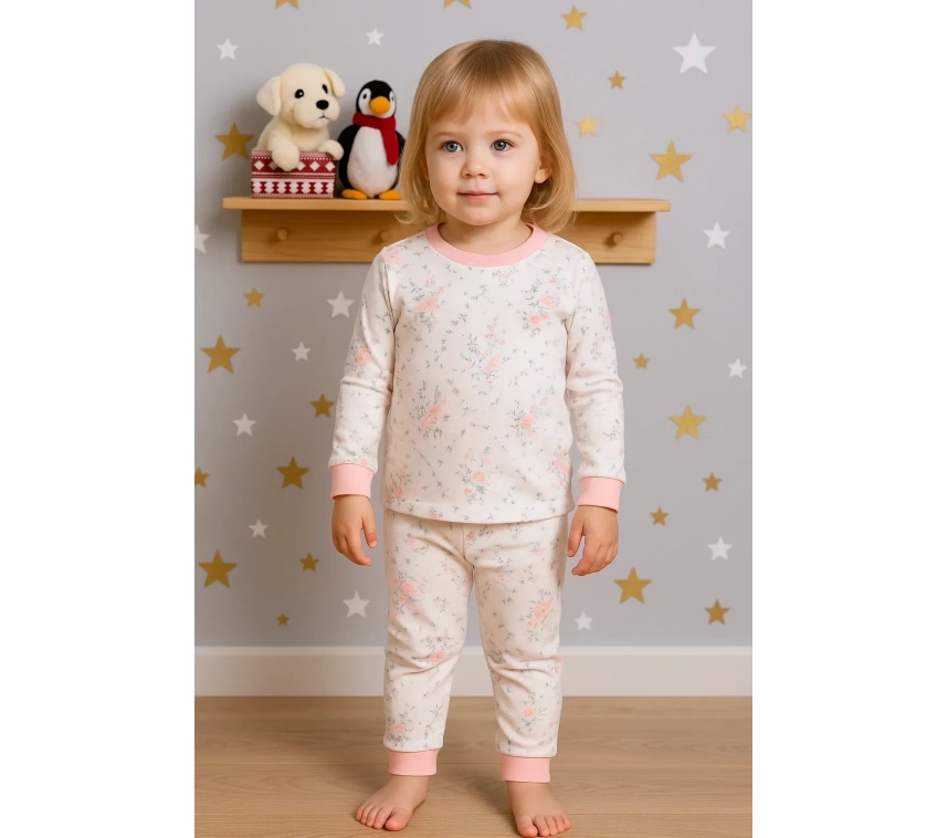 Çiçek Desenli Kız Bebek Eşofman Takımı %100 Pamuk