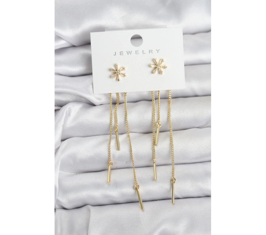 Çiçek Model Gold Pirinç Sallantılı Kadın Küpe