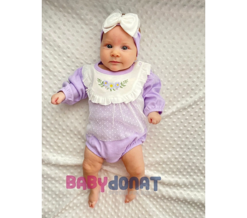 Çiçek Nakışlı Tüllü Bandanalı Kız Bebek Romper