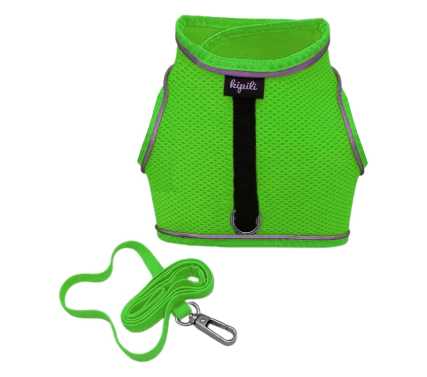 Çift Kilitli Sportif Kedi Köpek Göğüs Tasma Seti 34-44 cm Large Yeşil
