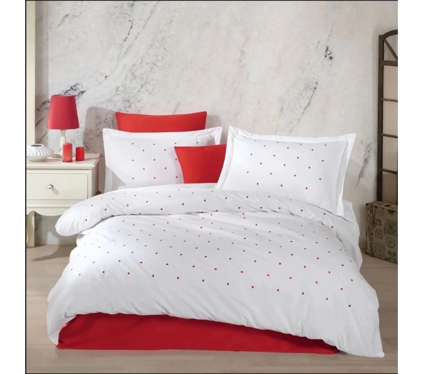 Çift Kişilik Poplin Premium Nakışlı Nevresim Lubow Beyaz 8698499179899