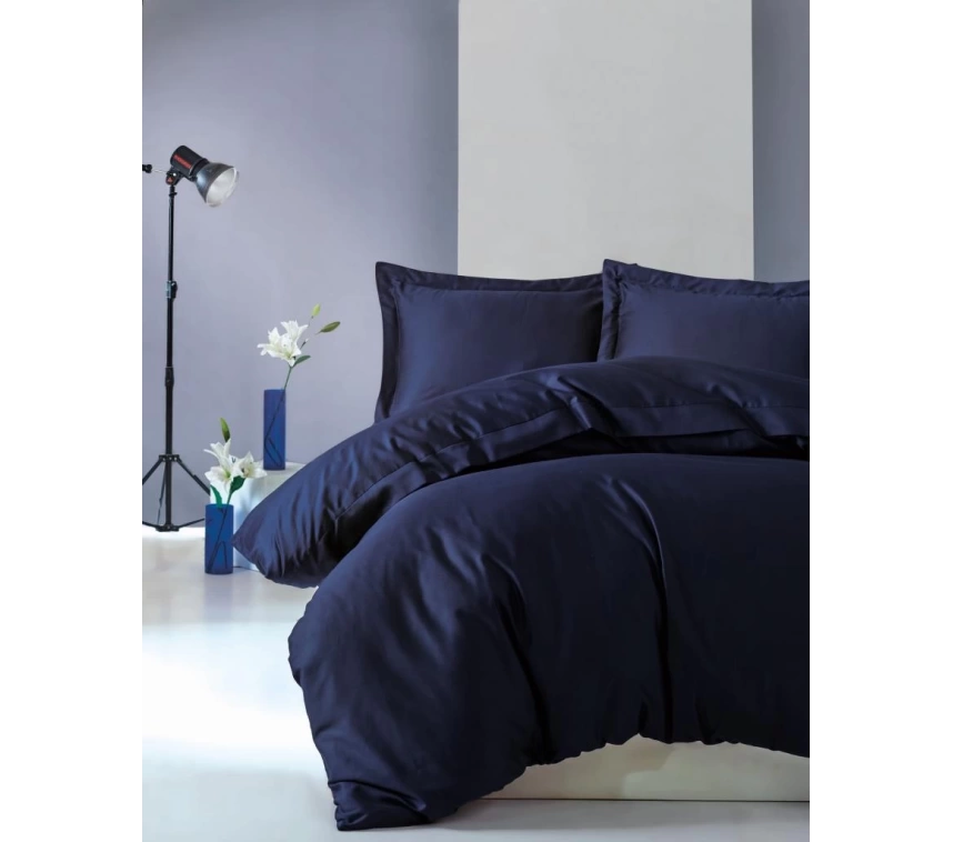 Çift Kişilik Saten Nevresim Takımı Elegante Lacivert