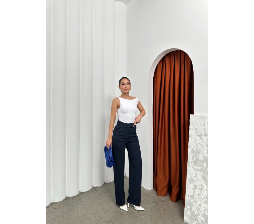 Cırtlı pantolon krep lacivert pt