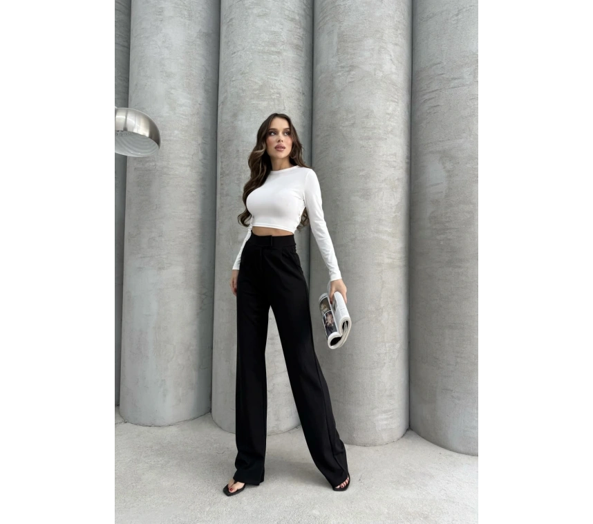 Cırtlı pantolon krep siyah pt