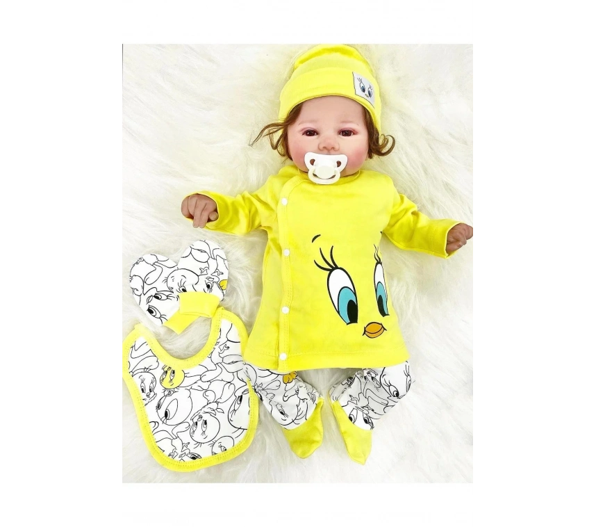 Civciv Desenli Yenidoğan 5li Hastane Çıkışı Zıbın Seti %100 Pamuk