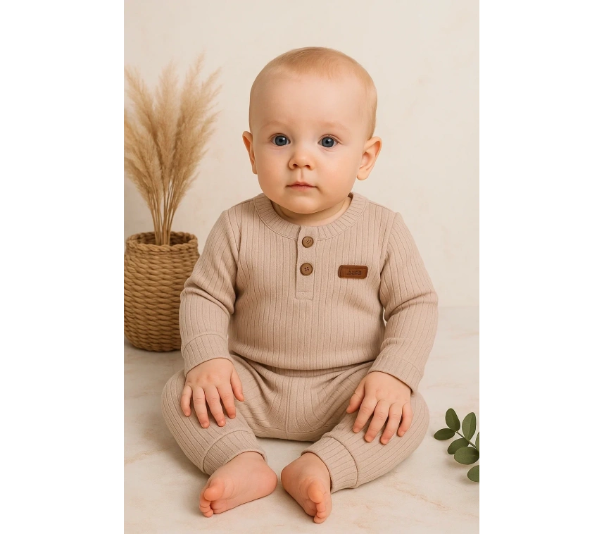 Çizgili Kumaş % 100 Pamuk 2li Unisex Takım