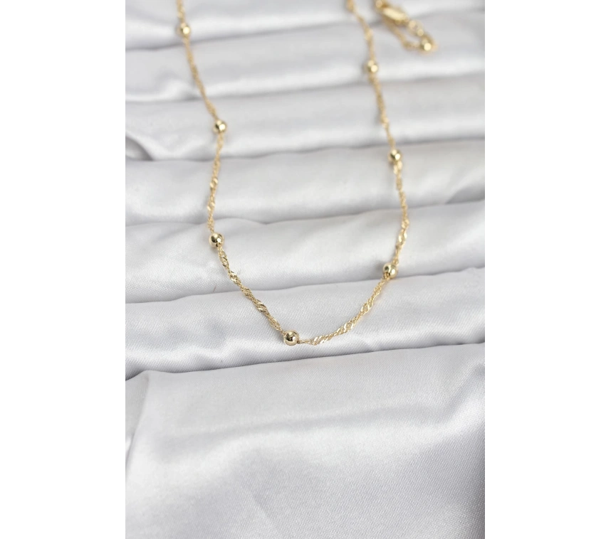 CM 14K Gold Renk Burgu ve Top Zincirli Model 60 cm Kadın Kolye