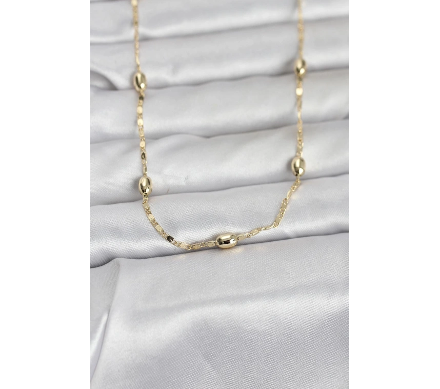 CM 14K Gold Renk Damla Topçuklu Zincir Model 60 cm Kadın Kolye