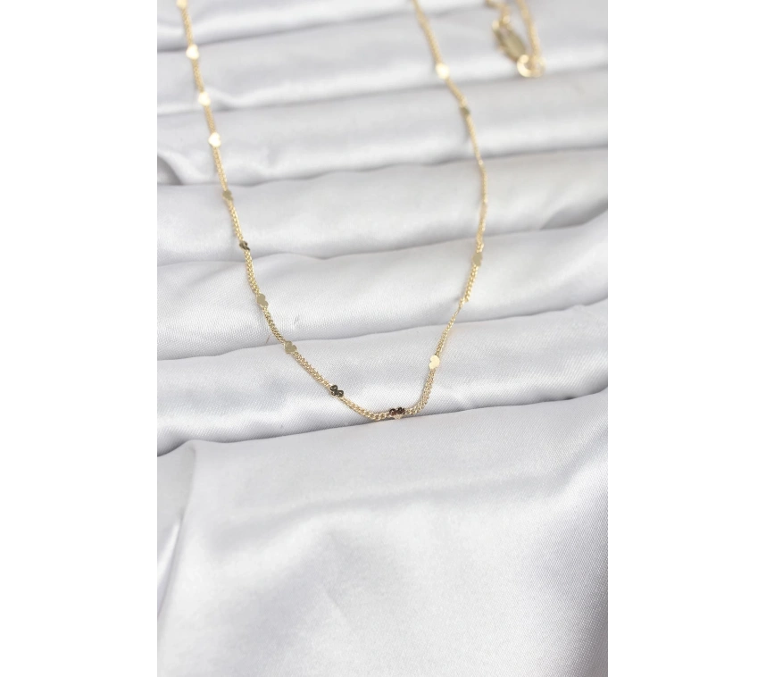 CM 14K Gold Renk Ezme Kalp Detaylı 60 cm Zincir Kadın Kolye