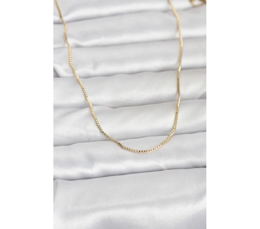 CM 14K Gold Renk İnce Kare Zincirli Model 60 cm Kadın Kolye