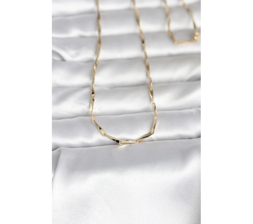 CM 14K Gold Renk Kesme Çubuk Zincirli Model 60 cm Kadın Kolye