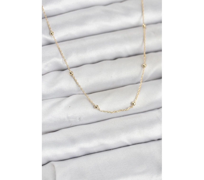 CM 14K Gold Renk Minik Top Zincirli Kadın Kolye