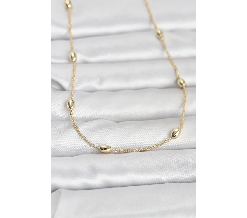 CM 14K Gold Renk Topçuklu Burgu Zincir Model 60 cm Kadın Kolye