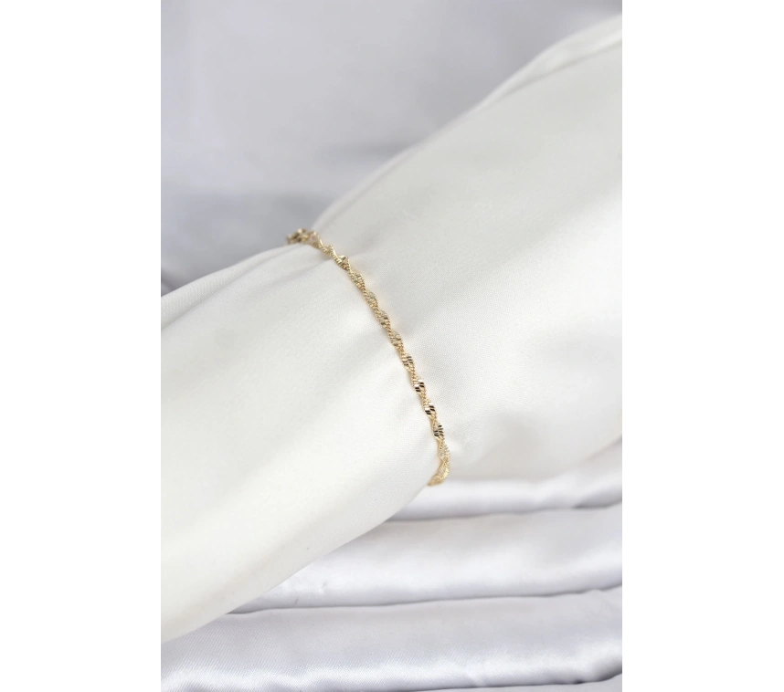 CM 14K Gold Renk Yassı Ezme Burgu Model Kadın Bileklik