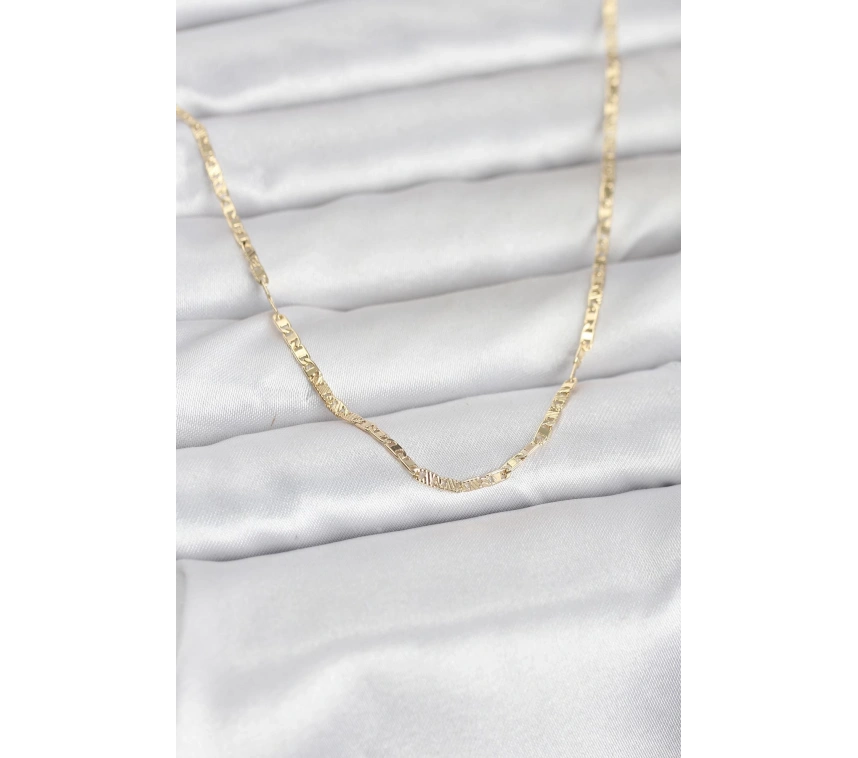 CM 14K Gold Renk Yassı Zincir Model 60 cm Kadın Kolye