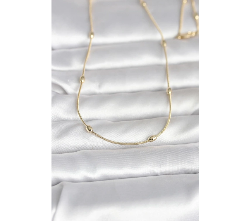 CM 14K Gold Renk Yılan Zincirli Damla Topçuk Model 60 cm Kadın Kolye