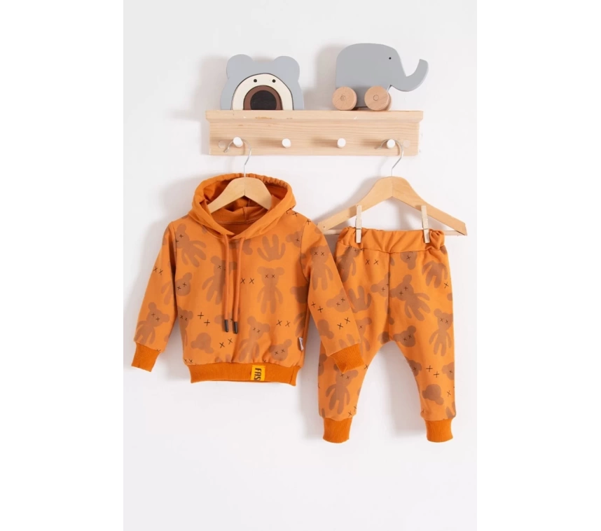 Cool Bear Kapüşonlu % 100 Pamuk Erkek Bebek Takımı