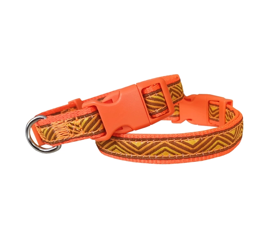 Dalga Desenli Dokuma Köpek Boyun Tasması 1,5 cm x 27-40 cm Turuncu