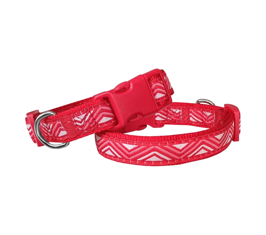 Dalga Desenli Dokuma Köpek Boyun Tasması 2 cm x 31-47 cm Kırmızı
