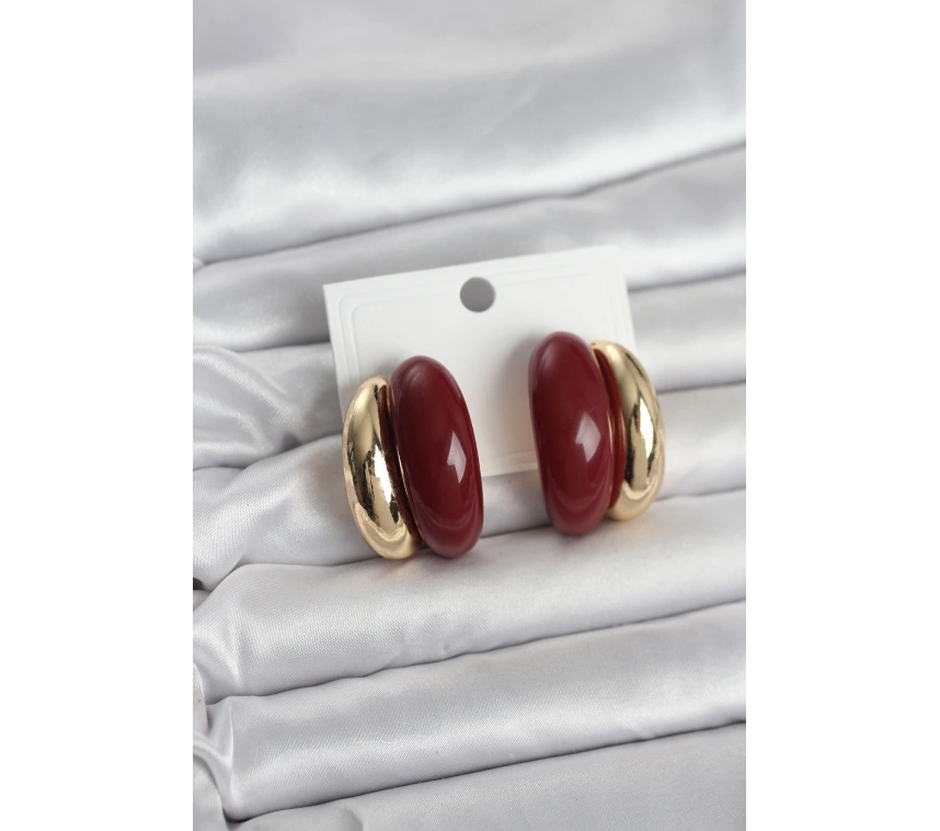 Damla Model Bordo Vintage Gold Renk Kadın Küpe