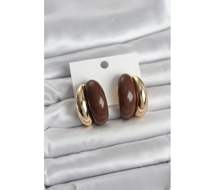 Damla Model Kahverengi Vintage Gold Renk Kadın Küpe