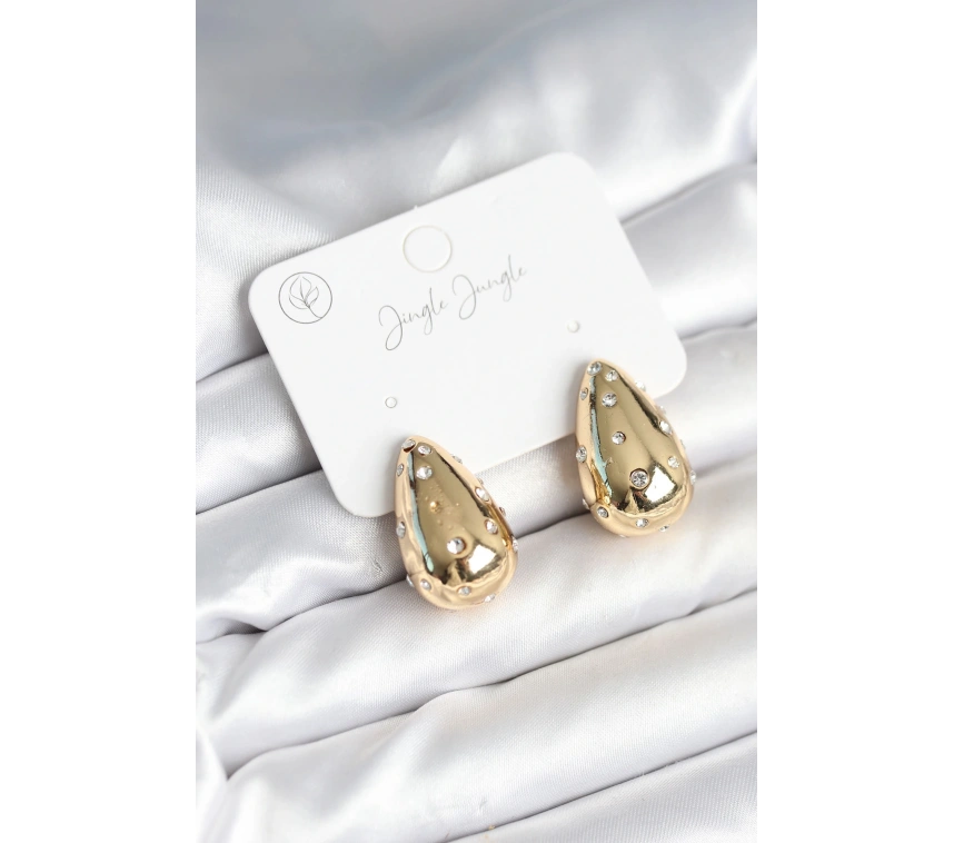 Damla Model Pirinç Gold Renk Kadın Küpe