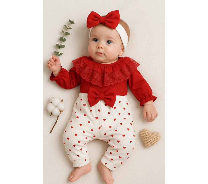 Dantel Yaka Kız Bebek Tulumu % 100 Pamuk