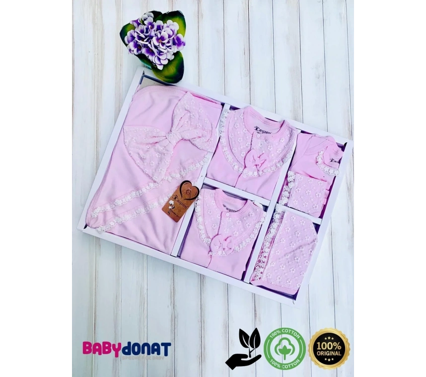 Dantelli Kız Bebek 10 Parça Kız Bebek Hastane Çıkışı Kutulu %100 Pamuk