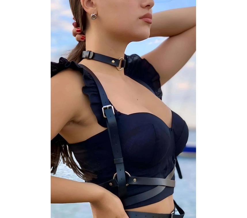 Deri Choker Ve Kemer Harness Takım - Brf632