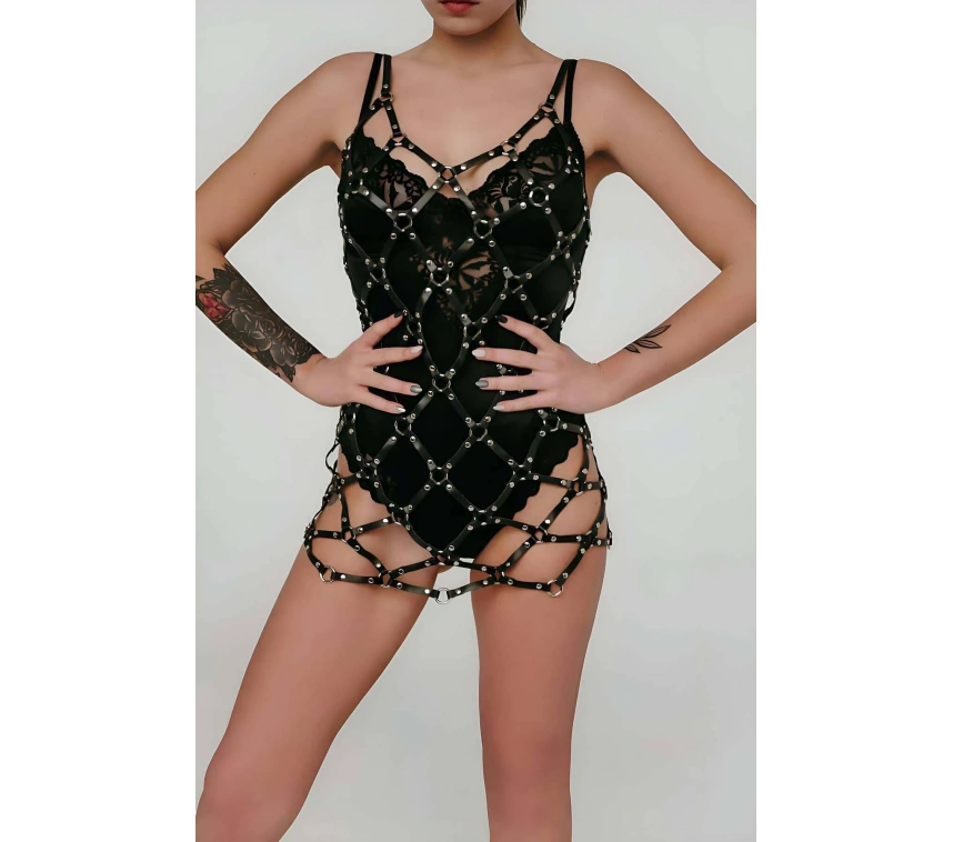 Deri Harness Elbise, Şık Deri Elbise - Brf1255