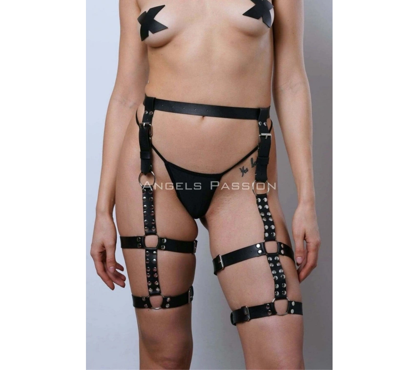Deri Kemer Bacak Harness, Perçin Detaylı Deri Bacak Jartiyer - Brf862