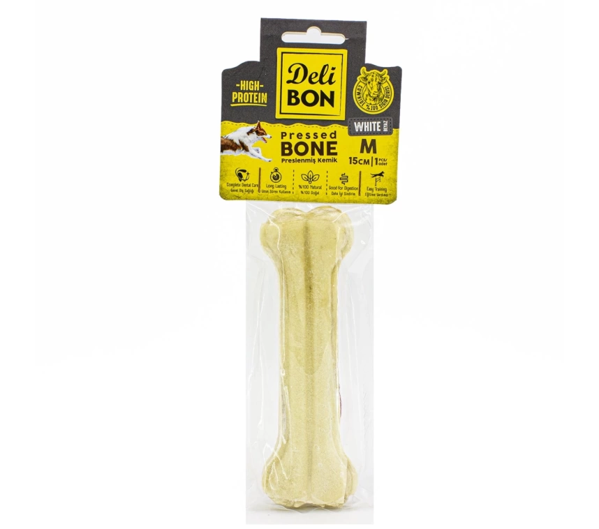 Deri Köpek Çiğneti Pres Kemik 1x15cm Beyaz