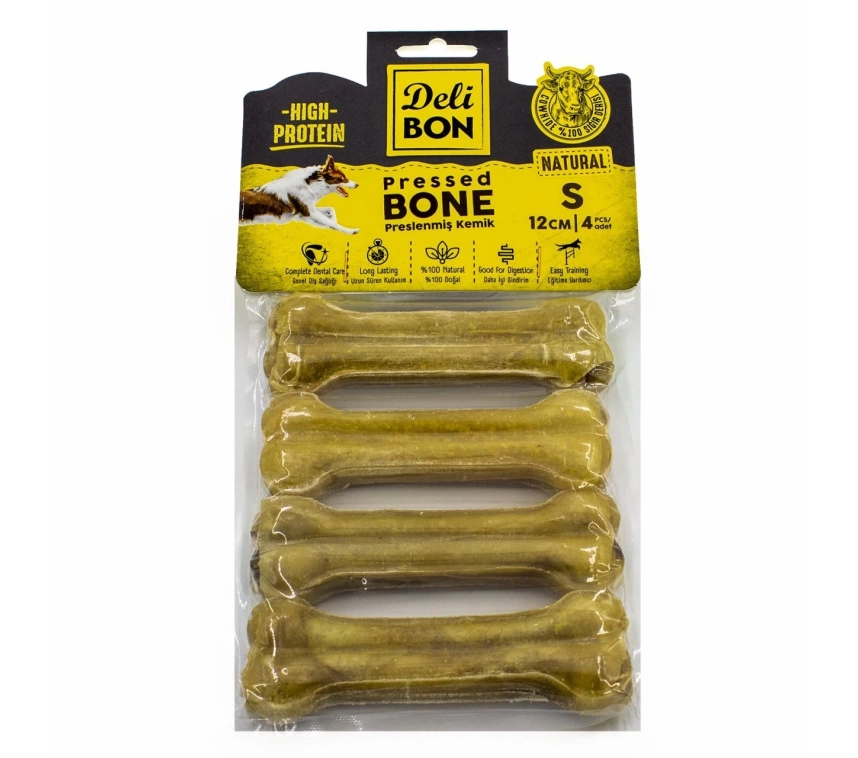 Deri Köpek Çiğneti Pres Kemik 4x12cm Natural