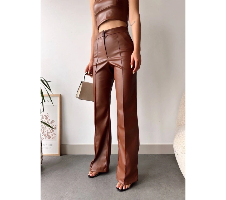 deri palazzo pantolon kahve hf