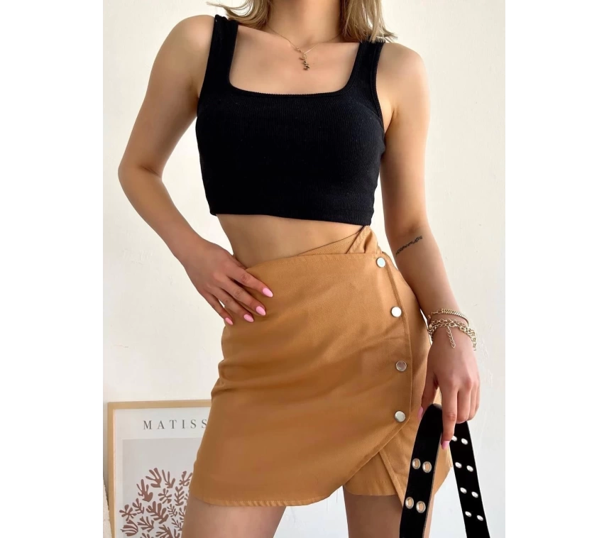 Dört çıtçıtlı Gabardin şort etek s249001