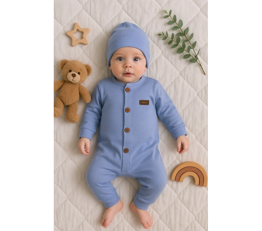 Düğmeli Önden Açık İnterlok Tulum