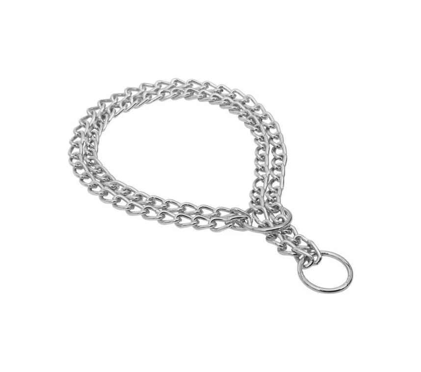 Eğitim Serisi Çift Sıra Boğma Zincirli Köpek Boyun Tasması - 2,5x45-55cm Chrome