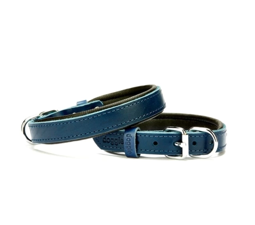 El Yapımı Konforlu Deri Köpek Tasması 2x30-35 cm Mavi
