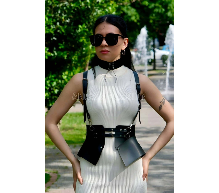 Elbise, T-shirt Ve Gömlek Üzeri Deri Şık Kemer Ve Choker Takım - Brf622