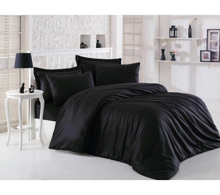 Elegant Siyah Çift Kişilik Saten Nevresim Takımı
