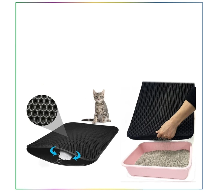 Elekli Kedi Tuvalet Önü Paspası - Siyah